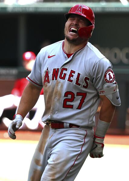 Angels' Trout plunked in win over Texas, X-rays negative | AP News